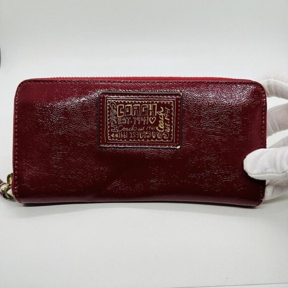 COACH POPPYRed Pebbled Leather Full Zip Long Wallet w/ new...